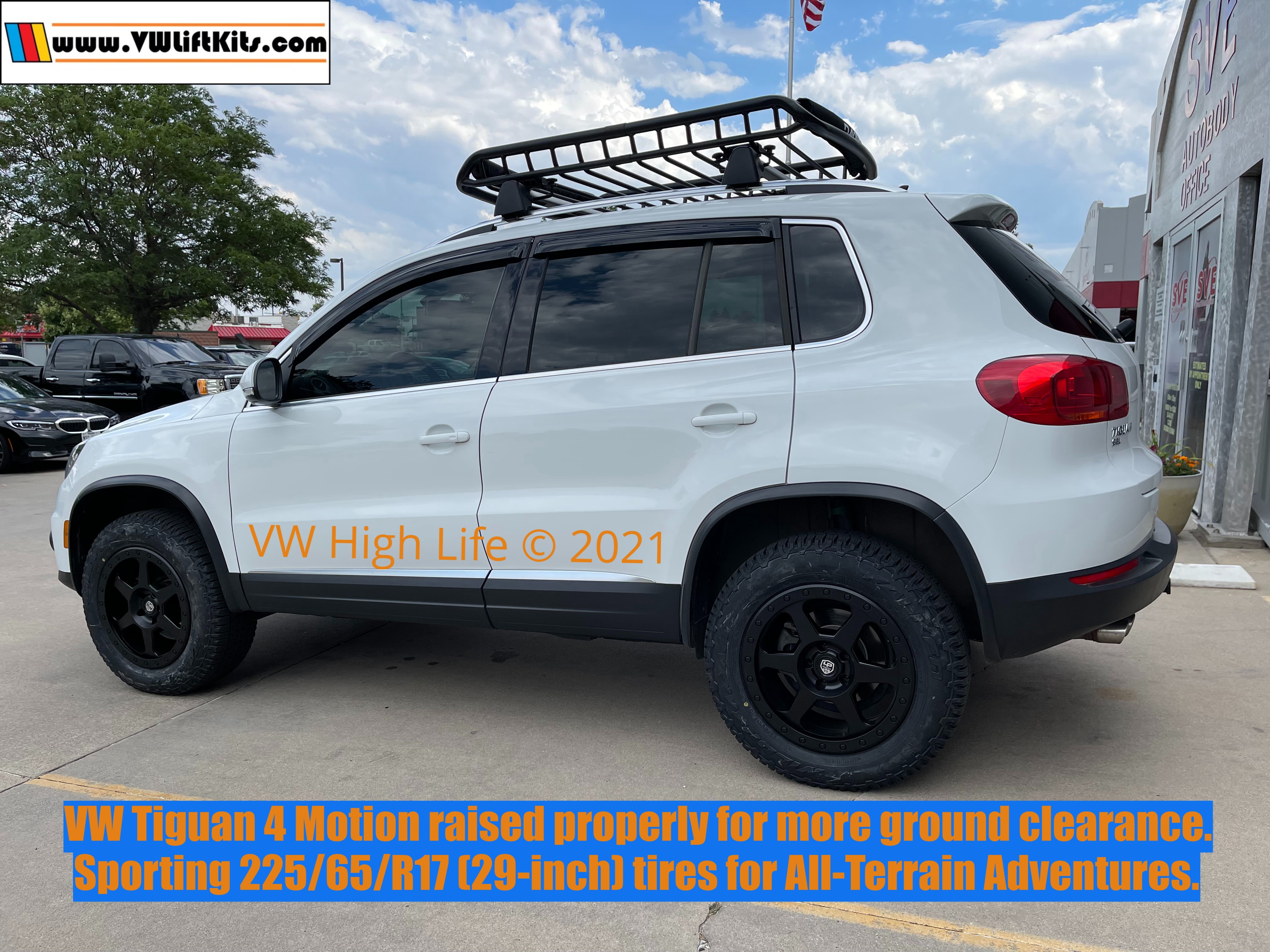 Dan properly raised his Tiguan by 2-inches using our coil and spacer kit to mount 29-inch tires.